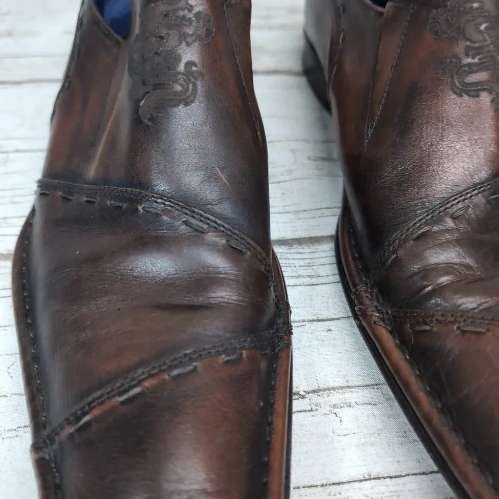 Mark Nason Rock Never Dies Distressed Brown Square Toe Loafers Size 10